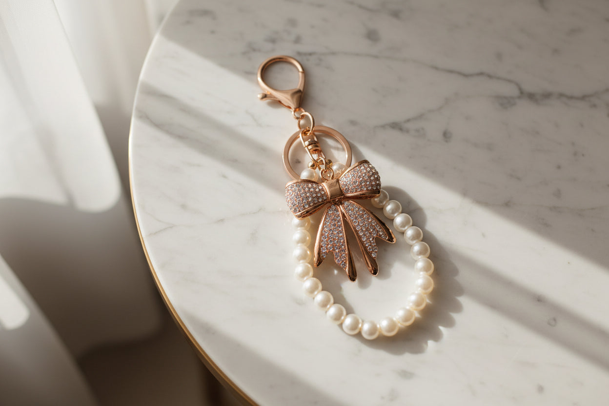 Bow Keychain White Bowknot Keychain Imitation Pearl Chains Sparkly Bow Purse Charm Bag Charms Handbags Purse Backpacks Handbag Charms Keychain Accessories Women