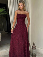 Sexy Backless Sleeveless Lace Pattern Long Dress, Plain Fitted Design, Elegant Formal Style, Formal Wear, Perfect for Parties and Events, Women'S Fashion