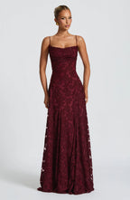 Sexy Backless Sleeveless Lace Pattern Long Dress, Plain Fitted Design, Elegant Formal Style, Formal Wear, Perfect for Parties and Events, Women'S Fashion