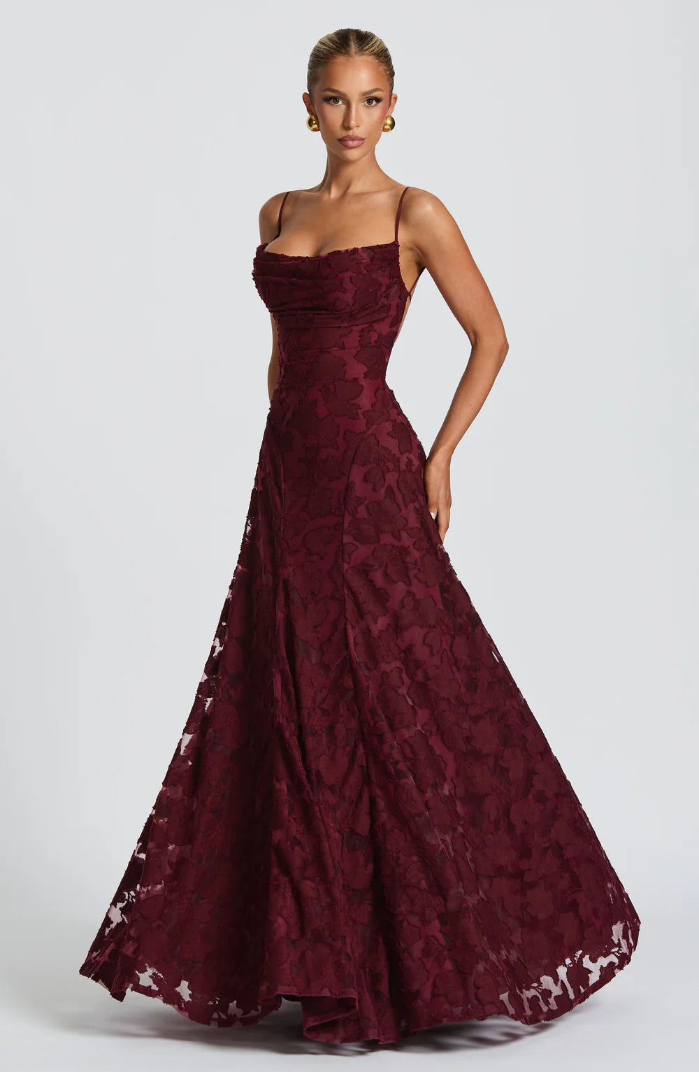 Sexy Backless Sleeveless Lace Pattern Long Dress, Plain Fitted Design, Elegant Formal Style, Formal Wear, Perfect for Parties and Events, Women'S Fashion