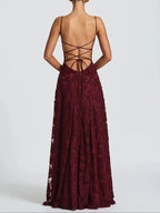 Sexy Backless Sleeveless Lace Pattern Long Dress, Plain Fitted Design, Elegant Formal Style, Formal Wear, Perfect for Parties and Events, Women'S Fashion