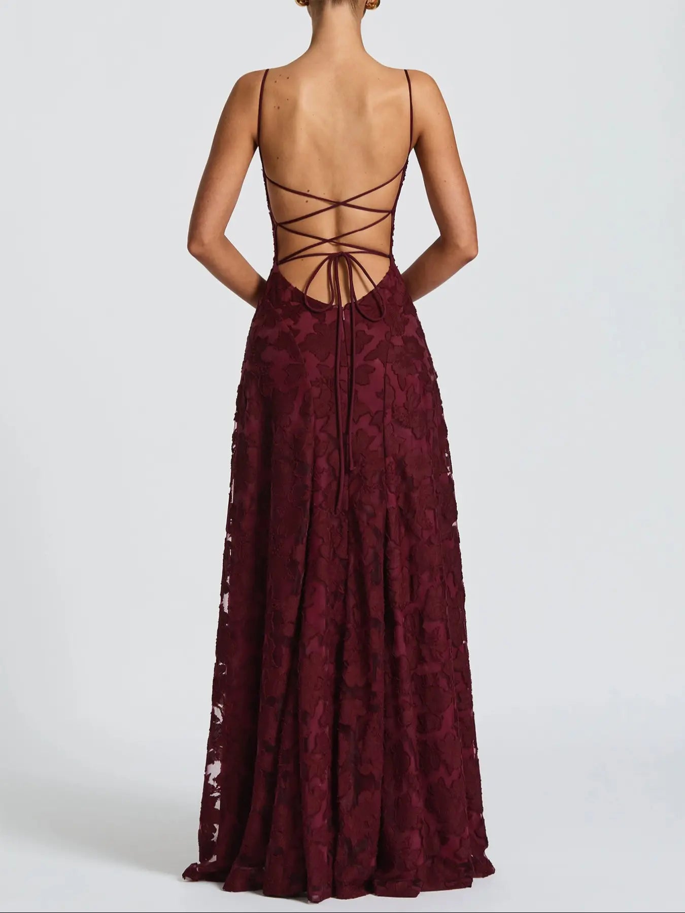 Sexy Backless Sleeveless Lace Pattern Long Dress, Plain Fitted Design, Elegant Formal Style, Formal Wear, Perfect for Parties and Events, Women'S Fashion